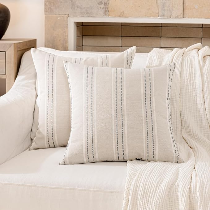 Hckot Throw Pillow Covers 18x18 Set of 2 Grey Pillow Covers Farmhouse Decorative Pillows Textured Linen Square Cushion Covers for Sofa Couch Bed Living Room Decor(Light Grey)