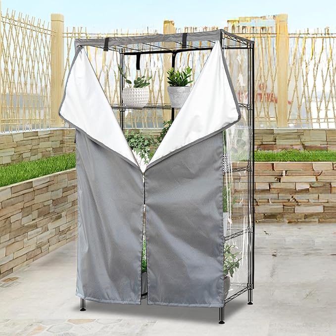 okcool Waterproof Shelf Cover,600D Heavy Duty Wire Shelving Unit Cover,Three Side See Through Panel Clearly Visible (Fits 60" Wx24 Dx72 H Shelves)