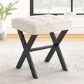 LUE BONA Ottoman Foot Stool Vanity Stool, Square Linen X-Leg Foot Rest Ottoman Makeup Stool, Small Stool Chair for Vanity, Modern Padded Vanity Seat for Makeup Room, Living Room, Bathroom, Linen Color