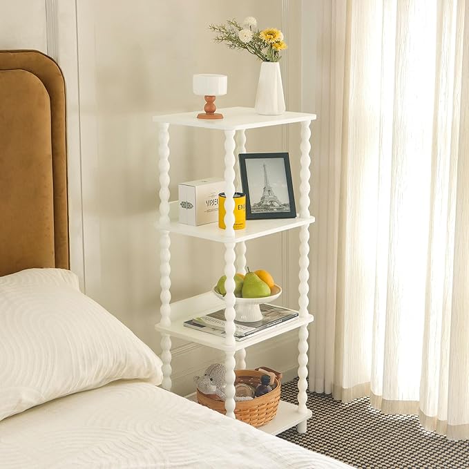 Fultyle Bookshelf, 4-Tier Bookcase with Open Shelves, Modern Book Shelf for Small Spaces, Bedroom, Living Room and Office with Solid Wood Legs(White)
