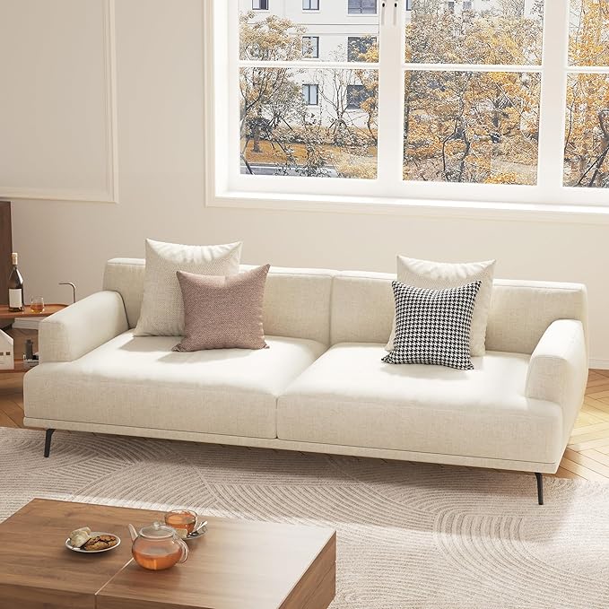 2-Seater Living Room Sofa - Modern Leisure Modular Sofa with Wooden Frame and Metal Legs, Soft Cotton-Linen Fabric, Easy to Install, Suitable for Office, Apartment, and Living Room, Grey, 66.1"