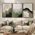 Framed Green Abstract Wall Art for Living Room, 3 Piece Large Neutral Black and Beige Artwork for Walls, Modern Minimalist Abstract Canvas Prints Paintings for Bedroom Home Office Wall Decor, 24x36 In