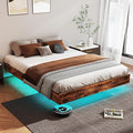 Floating Bed Frame King with LED Lights, Metal Platform King size Floating Bed Frame with Under Bed Storage, Heavy Duty Steel Slats Support, No Box Spring Needed, Noise Free, Easy Assembly, Brown