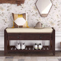 LUMISOL Storage Bench, Shoe Rack with Upholstered Seat and 2 Drawers, Solid Wood Entryway Storage Bench with Shoe Rack for Entryway, Living Room, Bedroom, Espresso