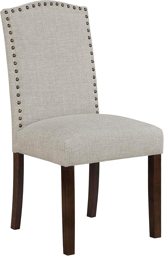 Lexicon Upholstered Dining Chairs Set of 2 - Soft Durable Fabric Armless Arched Back Kitchen Modern Dining Room Chairs for 2, Nailhead Trim Side, Brown Sturdy Wooden Frame, Easy Assembly, Taupe