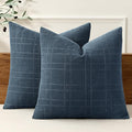 MIULEE Decorative Linen Check Euro Shams Throw Pillow Covers Neutral Farmhouse Vintage Pillow Covers 24x24 Set of 2 Boho Modern Home Decor for Sofa Couch Bedroom Cushion Deep Blue