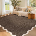 GarveeHome Scalloped Washable Area Rugs 5x7 Rug for Living Room Modern Non Slip Throw Rugs Brown Rug Soft Bedroom Rugs Non Shedding Low Pile Stain Resistant Carpet for Dining Room Nursery 5'x7' Brown