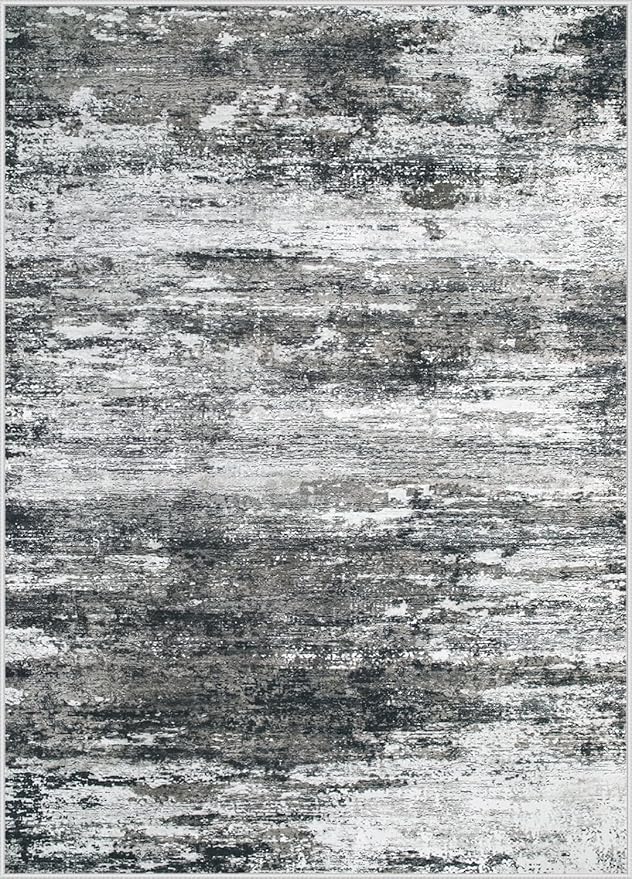 Washable Rug 5x7 Area Rugs for Living Room: Neutral Soft Rug Abstract Non Slip Low Pile Modern Carpet for Bedroom Kitchen Nursery Office Dining Room Indoor (Black, 5'x7')