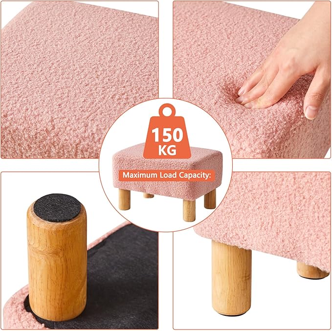 YMYNY Ottoman, Modern Footrest with Soft Padded Seat, Foot Stool with Wood Legs, Small Square Pouf Under Desk for Living Room Bedroom Office 15.74" D×11.41" W×9.84" H Pink UHBD030P