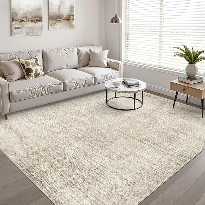 7x10 Area Rug Living Room: Washable Large Neutral Beige Rug Abstract Soft Modern Stain Resistant Indoor Floor Non-Slip Carpet for Bedroom Nursery Kids Office Playroom Dining Room Under Table Home