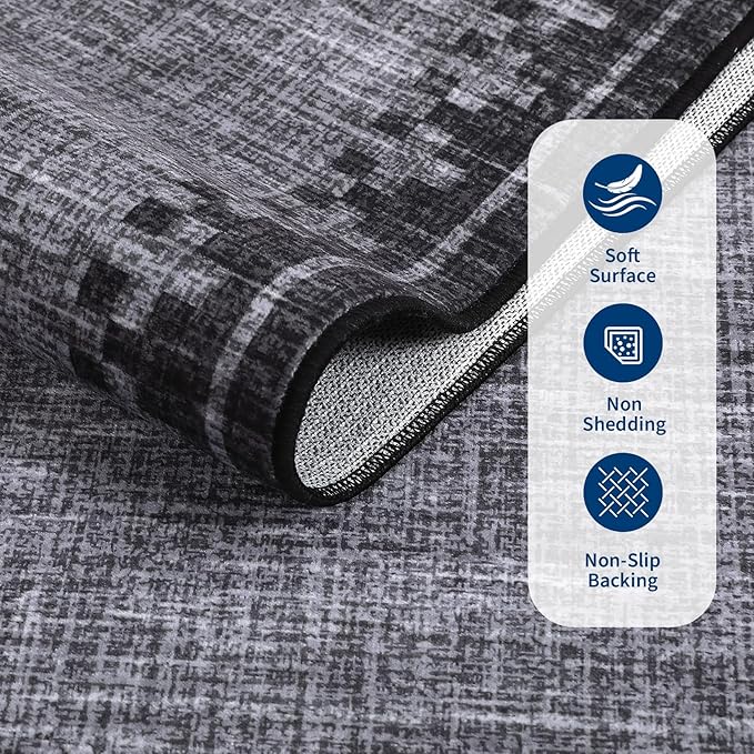 GarveeHome Large Area Rug10x13 Washable Modern Bordered Large Carpet for Living Room Bedroom Geometric Non Slip Stain Resistant Low Pile Dining Room Home Office Rugs, Grey