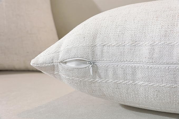Decorative Neutral Striped Throw Pillow Covers Set of 2-20x20 Inch Boho Farmhouse Pillow Covers, Breathable & Soft Neutral Linen Blend Cushion Covers for Couch Sofa Bedroom Living Room