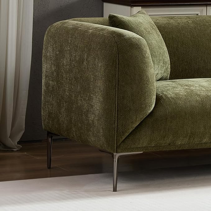 82.7" Modern Couch Upholstered Boucle Sofa with Metal Legs, 3 Seater Minimalist Curved Sofas, Cozy Luxury Deep Seat Memory Foam Couches for Living Room Bedroom Home Office Apartment, Green