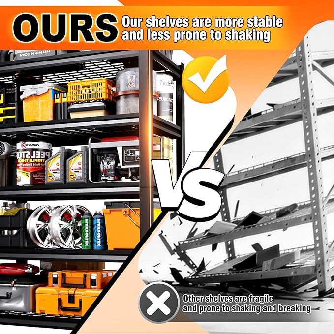 46 ''W Storage Shelves, 71‘’H Garage Shelving, Adjustable Garage Shelves, 3000lbs Heavy Duty Shelving ,5 Tier Garage Storage Shelves,Easy-To-Install Metal Shelf Storage Rack Shelving Unit For Kitchen