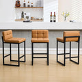 FIRAVOE Bar Stools Set of 3, Upholstered PU Leather Counter Height Barstools with Low Back and Thickened Metal Legs, Modern Island Chairs for Kitchen Island (Caramel Brown, 3Pcs 26" Counter Stools)
