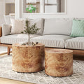 WILLIAMSPACE 18.9" Round Nesting Coffee Table Set of 2, Modern Wooden Coffee Tables Small Circle Center Table for Living Room, Accent End Table Set, No Assembling (Natural Burl)