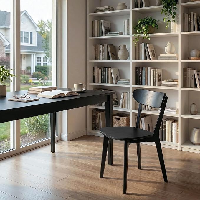 100% Solid Oak Wood Dining Chairs,Mid Century Modern Dining Chairs with Rounded Backrest,Kitchen,Dining Room Chairs Set of 1/2/4 (1, Black Color)