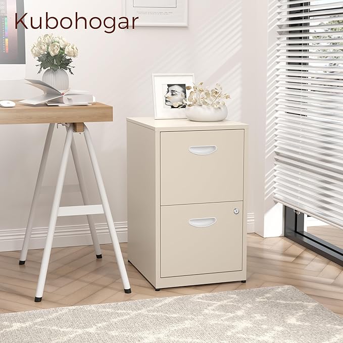 2 Drawer File Cabinet with Lock,Cream Metal Filing Cabinets,Vertical Locking File Cabinet Fit Hanging Files, Letter,File Box and A4 Documents(Cream)