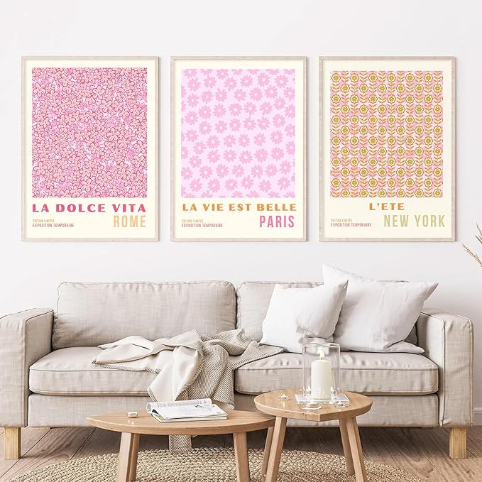 Pink Flower Market Wall Art Decor Aesthetic Abstract Canvas Floral Minimalist Wall Art Pictures Orange Floral Prints Artwork Botanical Flower Poster Colorful Painting 12x16 Inch Unframed set Of 3