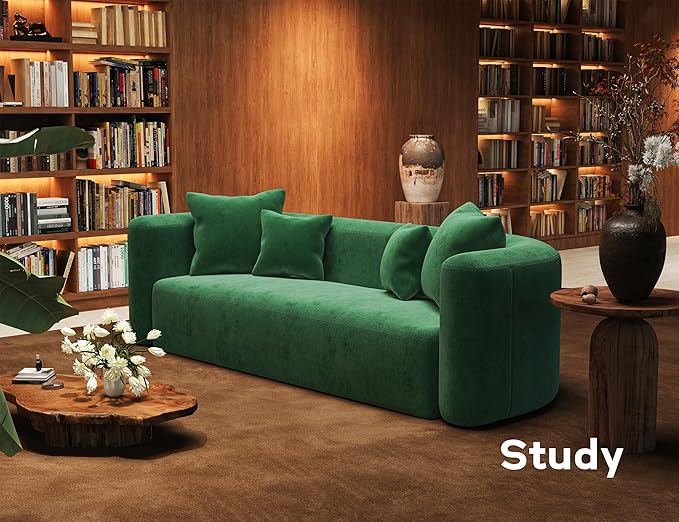 95" Modern Luxury Curved Back Sofa, Minimalist Style Oversized 3 Seat Extra Deep & Wide Seat Comfy No Assembly Boneless Couch for Living Room Office Apartment, Green