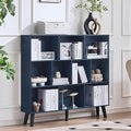 LEYAOYAO 10 Cube Bookshelf,3 Tier Modern Wide Bookcase with Legs,Mid-Century Wood Bookshelves Storage，Dark Blue Large Book Case,Freestanding Organizer Display Shelf for Bedroom,Living Room,Office