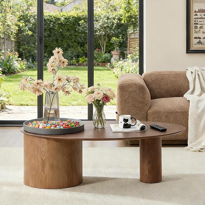 47.24” Oval Coffee Table, Modern Center Table with Storage & Removable Tray, Dinning Table, MDF Side Table for Living Room, Apartment, Small Space, Office.(Walnut)