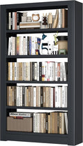 Large Metal Bookcase, 69” Modular Bookshelf with Storage, 5 Tier Bookcase with Adjustable Shelves, Extra Tall Book Shelves, Modern Book Case for Library, Office, Entryway, Living Room（Black）