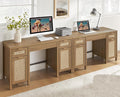 SICOTAS Home Office Desk with Storage - Rattan Executive Desk with Drawers and Cabinets, Farmhouse Large Computer Writing Table for Study, Office, Living Room, Oak (2 Pieces)