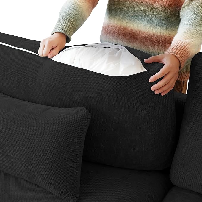 Modular Sectional Sofa Cloud Couch, 119.29" Oversized 3 Seater Sofa with Pillows, Linen Blend Fabric Minimalist Deep Seat Sofa Couches for Living Room, Sofa Covers Washable&Removable, Black