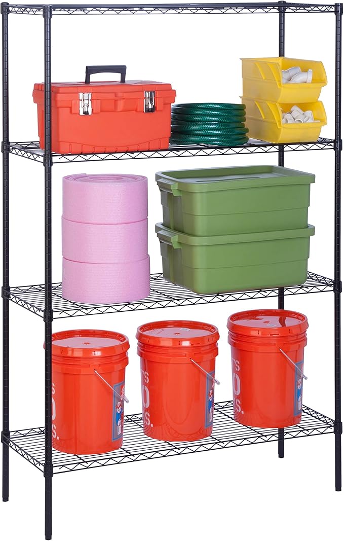 Honey-Can-Do 4-Tier Heavy-Duty Adjustable Shelves, Metal Storage Rack with 350-lb Shelf Capacity, Black, 18" W x 48" L x 72" H