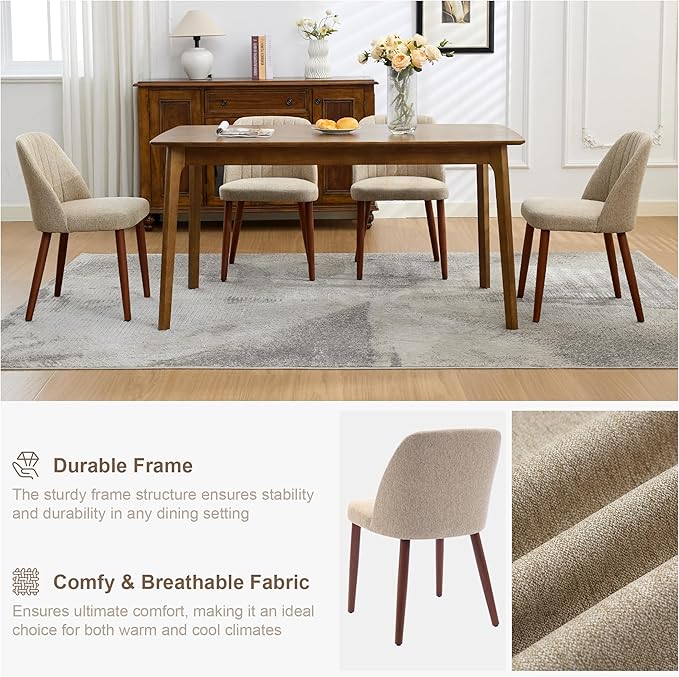 GarveeHome Wooden Dining Chairs Set of 8, Upholstered Kitchen Dining Room Chairs with Padded Seat and Wood Legs, Modern Fabric Side Dinner Chair for Kitchen, Dining Room, Restaurant, Cafe, Camel