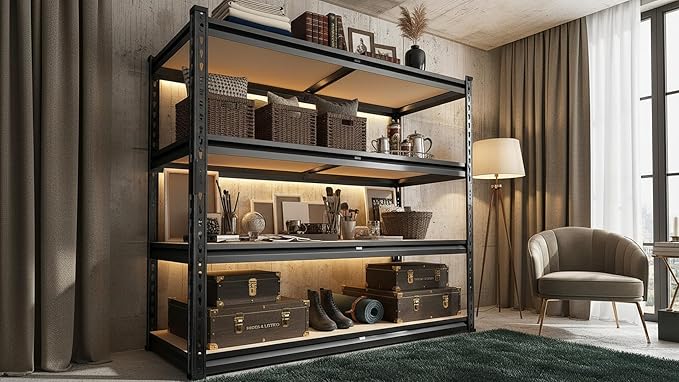 REIBII 40" W Storage Shelves 2000LBS Adjustable Garage Shelving Metal Heavy Duty 4 Tier Garage Shelves 60" H Metal Shelves for Closet Pantry Kitchen Warehouse 40" W × 20''D × 60''H