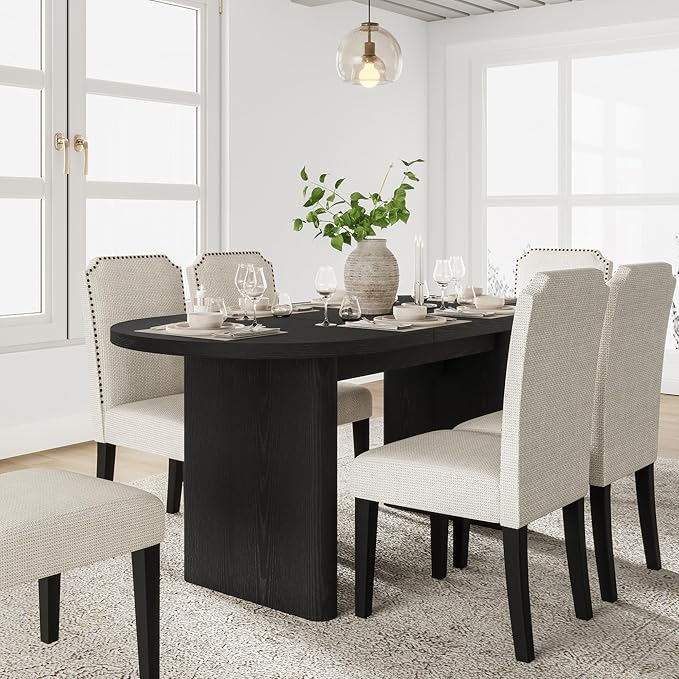 GarveeHome Oval Dining Table for 6-8 People, Long Large Kitchen Table with Thick Sturdy Wooden Base, Farmhouse Dining Room Table for for Kitchen, Living Room, Office (63" Long,Black)