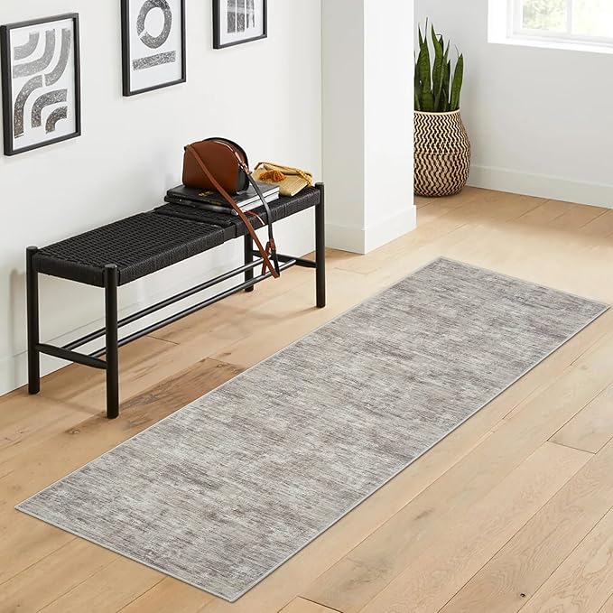 RUGSREAL Hallway Runner Rug 2.5x10 Long Kitchen Rug with Rubber Backing Low Pile Stain Resistant Entryway Carpet Washable Modern Solid Color Runner for Living Room Bedroom, Taupe