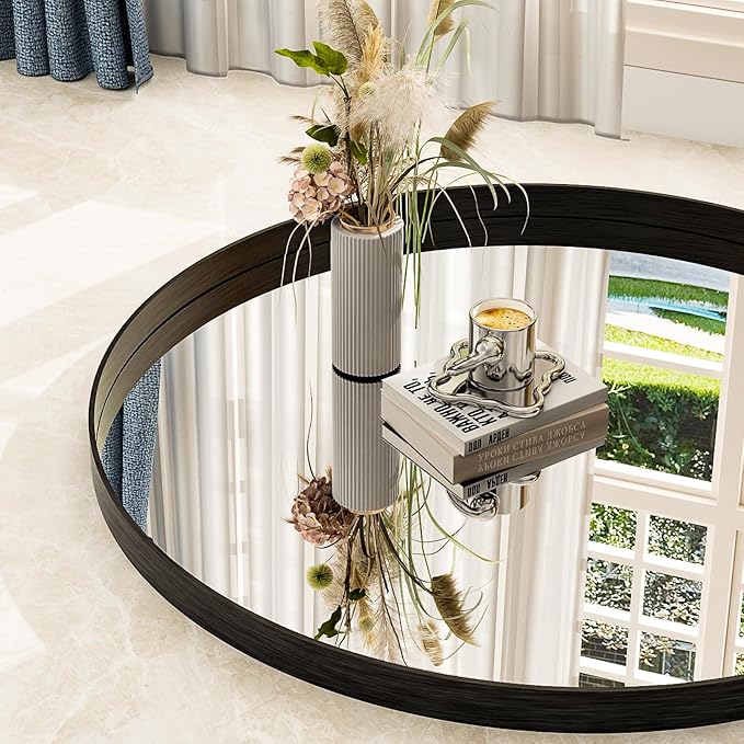30 Inch Round Bathroom Mirror - Wall Mounted Circle Mirror with Metal Frame, Modern Mirror Suitable for Bathroom, Vanity, Entryway, Living Room, Wall Decor,Black