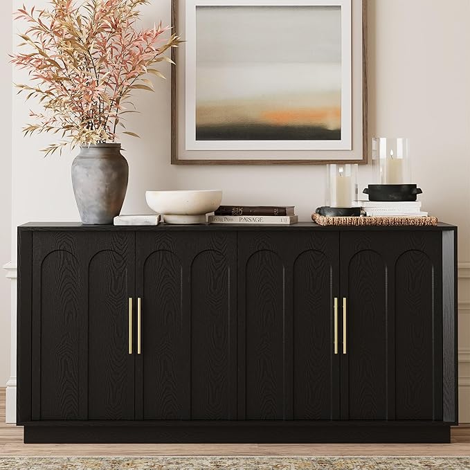 FORTUNETEC Sideboard Buffet Cabinet with Storage, Modern Accent Cabinet with Arched Doors, 67" Large Modular Media Console, Minimalist Credenza for Living Room Kitchen Dining Room Entryway, Black