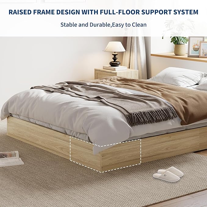 Wood Platform Bed with Sturdy Wooden Slats, Twin Size Floor-Standing Bed Frame, Modern Minimalist Design Space-Saving Bed Frame, No Box Spring Needed, Easy Assembly