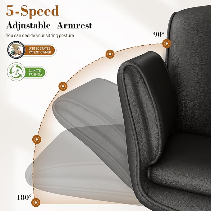 HeroSet Criss Cross Chair with Wheels & Armrests,Comfy Wide Vanity Chair,Scratch-Resistant Pu Leather Cross Legged Desk Chair,Height Adjustable Computer Office Desk Chairs for Home,Makeup,Bedroom