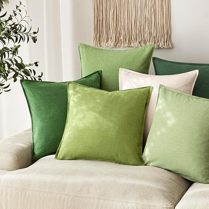 Foindtower Pack of 2, Decorative Linen Soild Throw Pillow Covers Soft Accent Euro Cushion Case Farmhouse Neutral Pillowcase for Chair Couch Sofa Bedroom Living Room Home Decor 22 x 22 Inch Lush Green