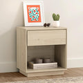 EYYTHUNG Modern Nightstand, Wood End Side Table with Storage and Open Shelf, Farmhouse Accent Night Stand Bedside Table for Bedroom, Light Oak