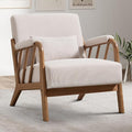 INZOY Mid Century Modern Accent Chair with Wood Frame, Upholstered Reading Armchair with Soft Corduroy Fabric, Accent Chair for Living Room Bedroom Apartment, Easy Assembly, Beige