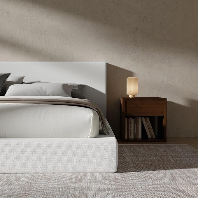 RECCI AirFrame California King Bed Frame with Headboard, Cloud Upholstered Platform Bed Frame, 5 Inch Foam Cushioned, No Box Spring, Easy Assembly(Snow White)