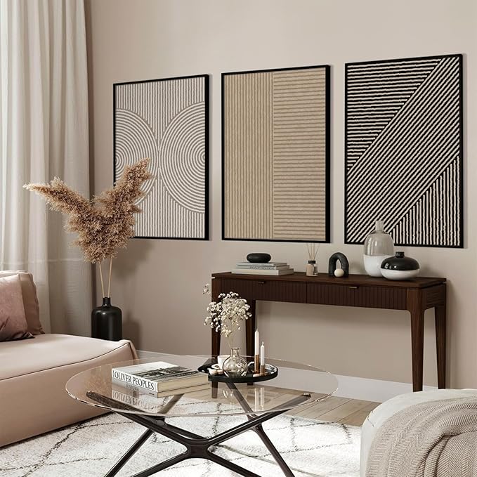 Boho Modern Wall Art Pictures Neutral Abstract Canvas Wall Decor Minimalist Line Wall Art Beige Brown Black Poster Mid Century Painting Artwork for Living Room Bedroom 16x24 Inch Unframed Set of 3