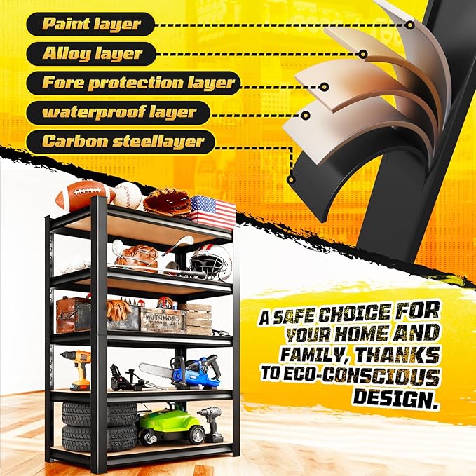 Garage Storage Shelves 5-Tier,Garage Storage System Shelves Adjustable,Storage Shelving for Basement,Pantry,Kitchen,Warehouse (1, 72" H x 35.4" W x 15.7" D)