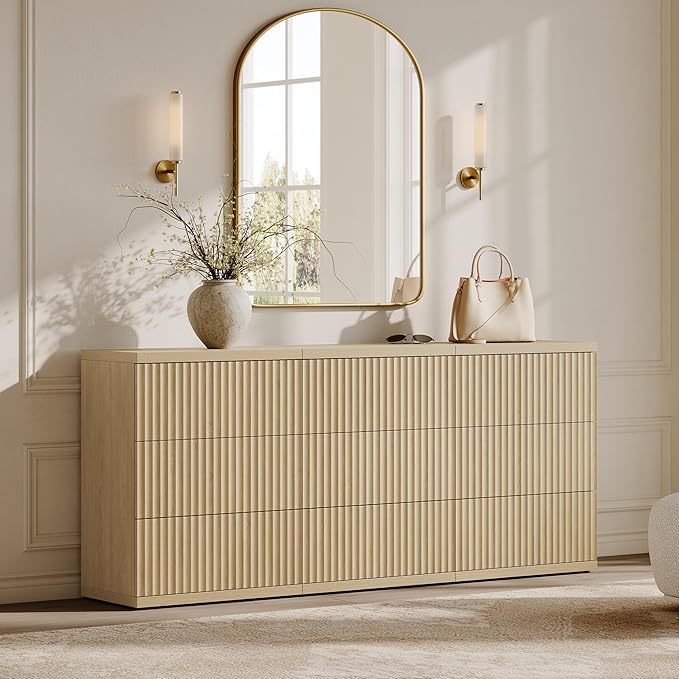 SICOTAS Fluted Buffet Sideboard Cabinet with Larger Drawers, Modern Credenza Accent Sideboard with Storage, Mid Century Media Console Coffee Bar Table for Dining Room Hallway Kitchen (2 PCS)