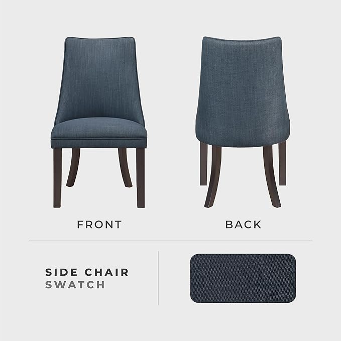 Lexicon Kitchen & Dining Room Chairs, Dining Chairs Set of 2, Fabric Upholstered Dining Chairs, Rubberwood Armless Dining Chairs with Curved Back, Modern Dining Chair, Easy Assembly, Blue Gray