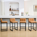 FIRAVOE Bar Height Stools Set of 4, PU Leather Barstools Modern Counter Stools with Back and Thickened Metal Legs, Bar Chairs for Kitchen Island (Caramel Brown, 4Pcs 26" Counter Stools)