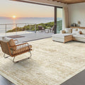 Soalmost Washable Area Rug 10x14, Large Soft Rugs for Living Room Vintage Beige Rug 10x14 Area Rugs for Bedroom Dining Room Floral Non-Slip Thin Rug