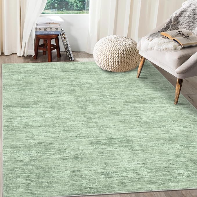 RUGSREAL Washable Rug 10x13 for Living Room Christmas Modern Abstract Area Rug Non-Slip Large Contemporary Bedroom Carpet Stain Resistant Aesthetic Carpet Foldable Solid Rug for Home Office, Green