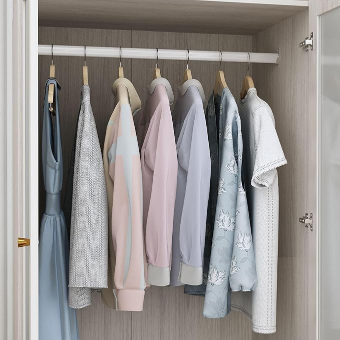 MOUMON 86.6" Wardrobe with Frosted Glass Doors & 2 Drawers, Armoire Closet with Hanging Rod, Top Storage, for Bedroom 31.5”W x 19.7”D x 86.6”H